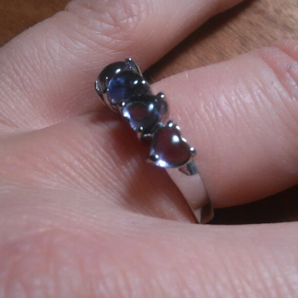 African Amethyst 5 Stone Stainless Steel Heart Ring (Size 6) - Picture 2 of 15